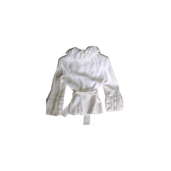 Zara White Linen Jacket Large Ruffle Collar And Cuffs Tie Belt Fitted Statement - Picture 4 of 7